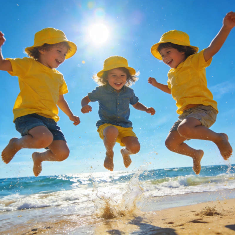 沙滩上的快乐跳跃图片