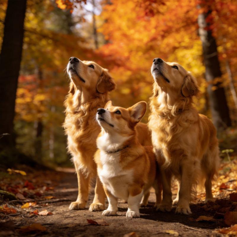 秋林三犬仰望图片