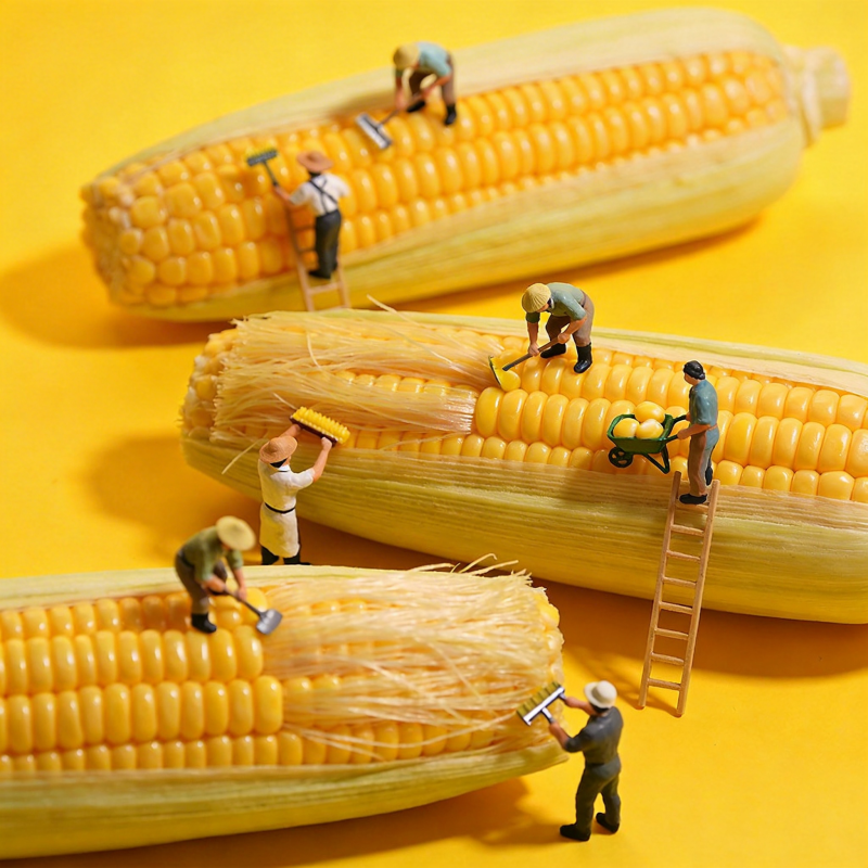 玉米上的微型农夫图片