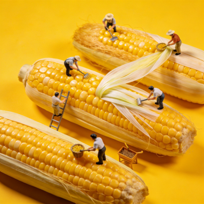 玉米上的微型农夫图片