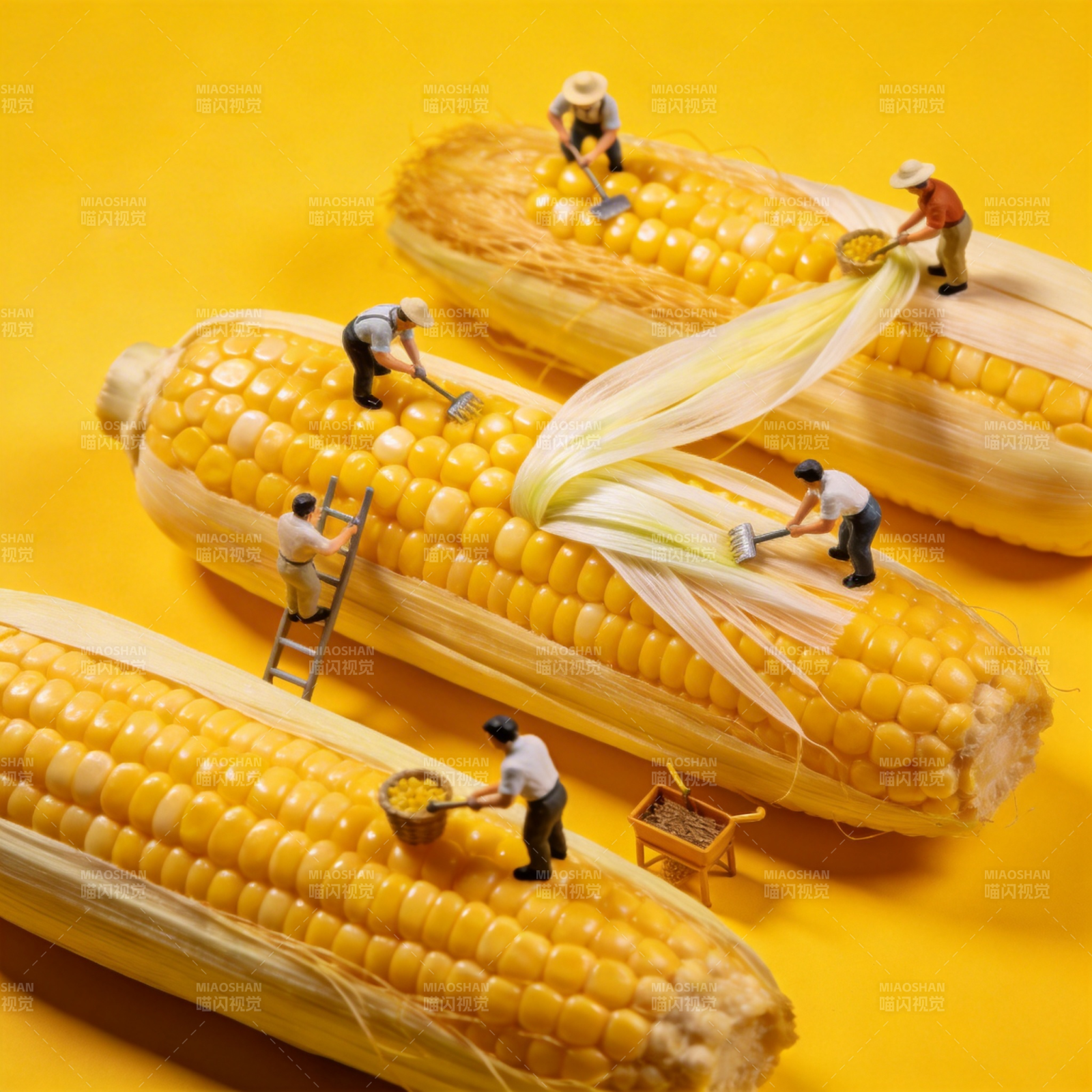 玉米上的微型农夫图片