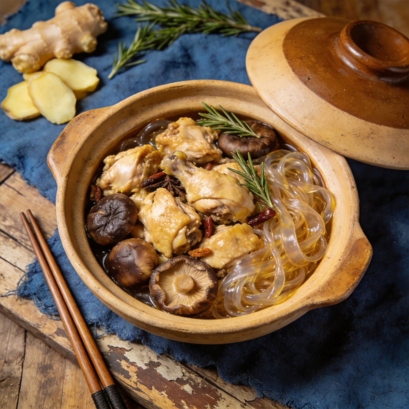 鸡肉炖菌菇粉丝图片