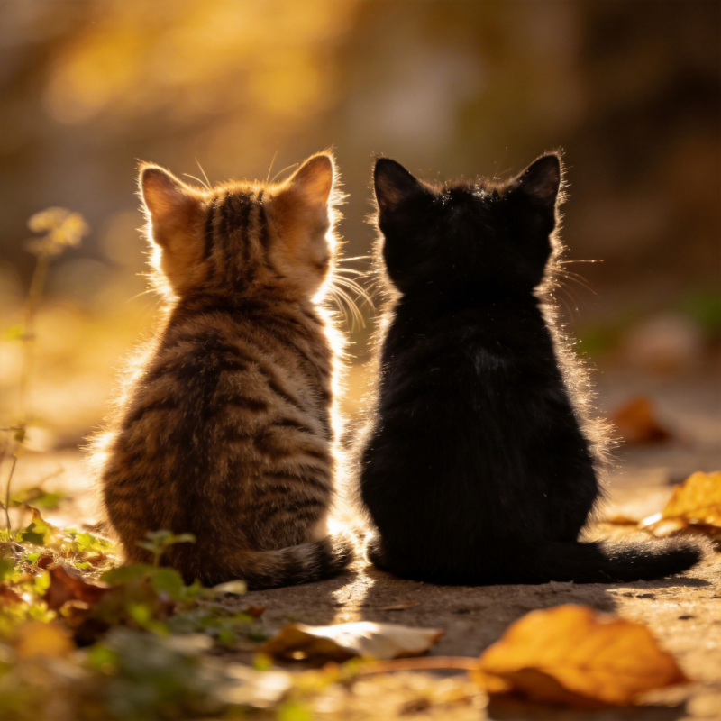 双猫背影秋光图片