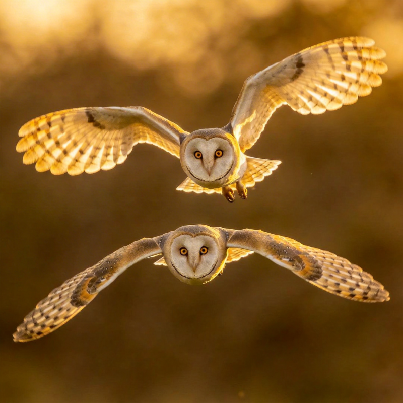 双 owl 飞翔瞬间图片