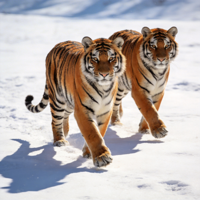 雪地双虎行图片