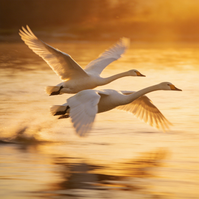 天鹅飞翔日落时图片