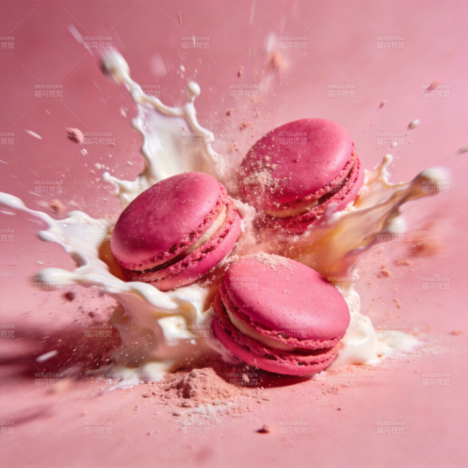 粉红马卡龙溅奶图片