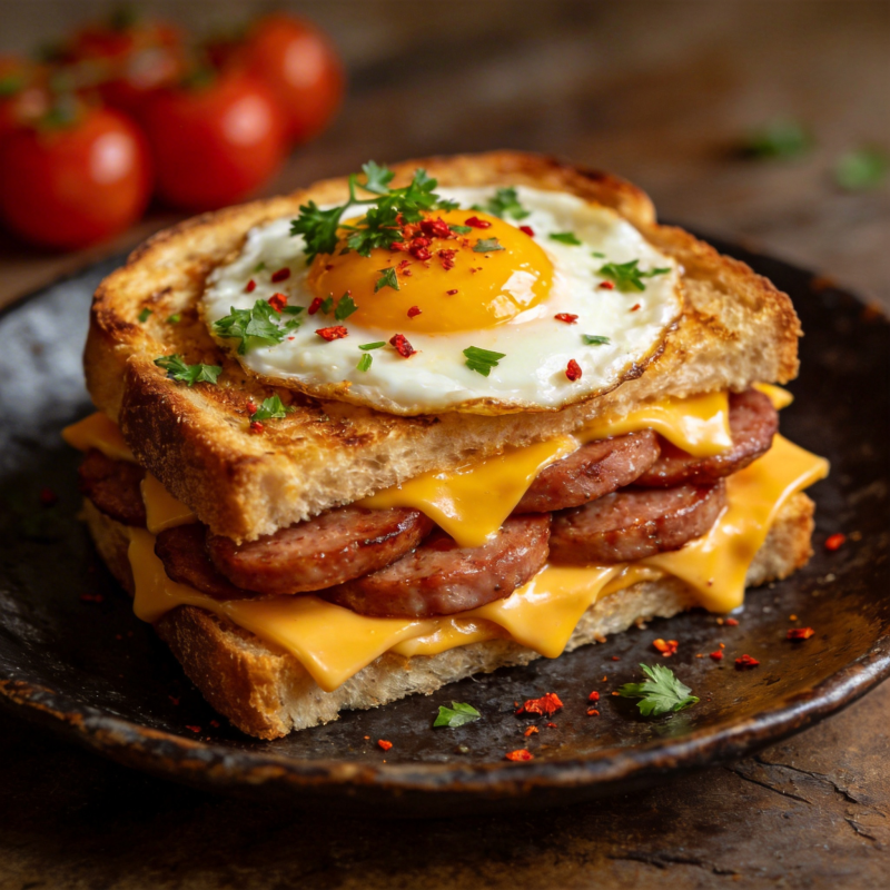 香肠芝士煎蛋三明治图片