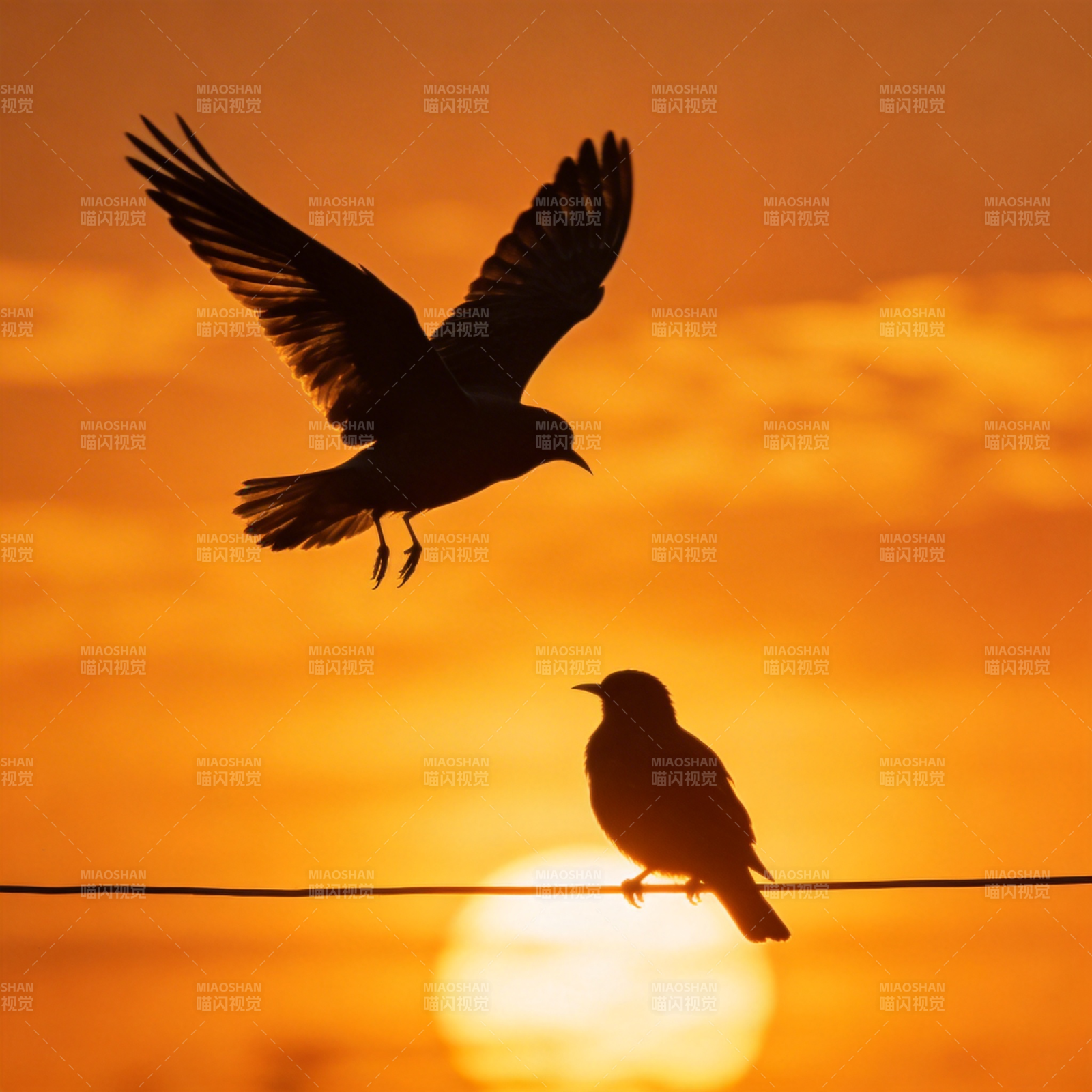双鸟夕阳剪影图片