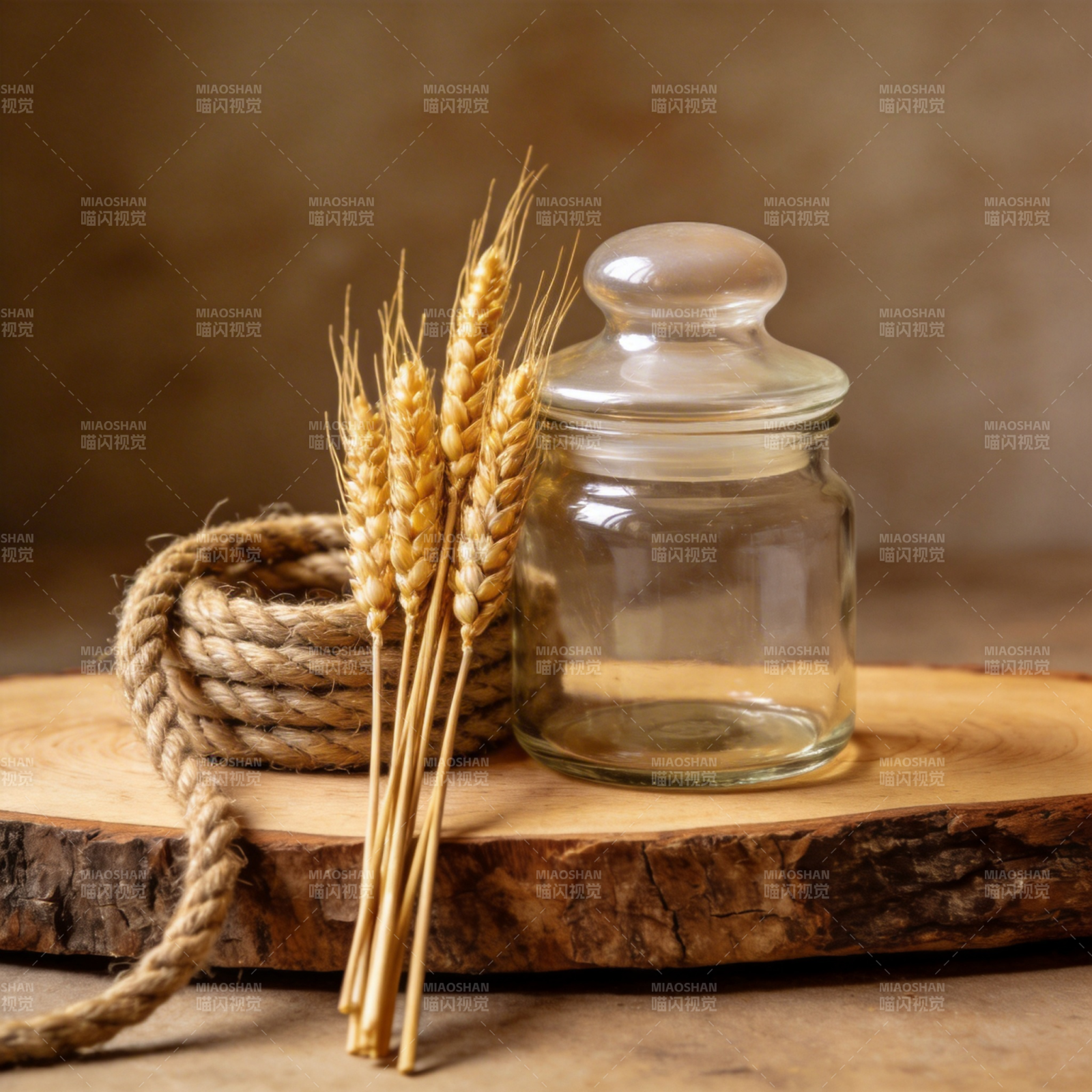 麦穗与玻璃罐静物图片