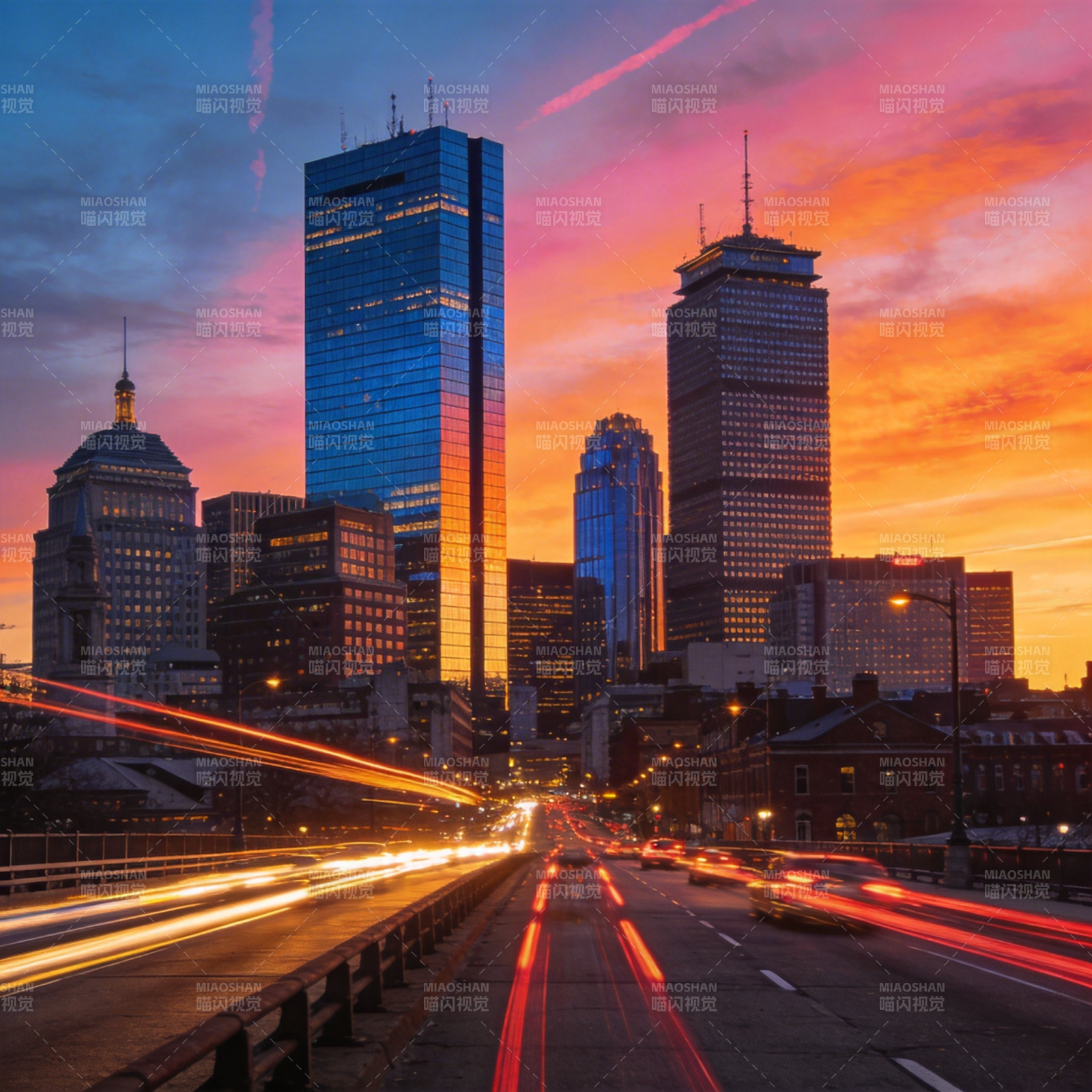 城市黄昏车流图片