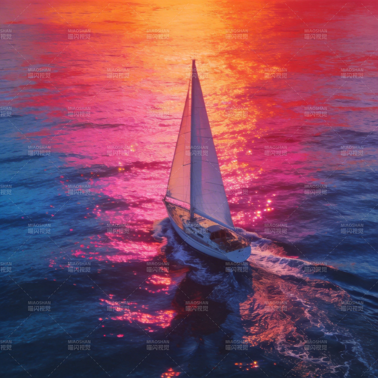 夕阳下的帆船图片