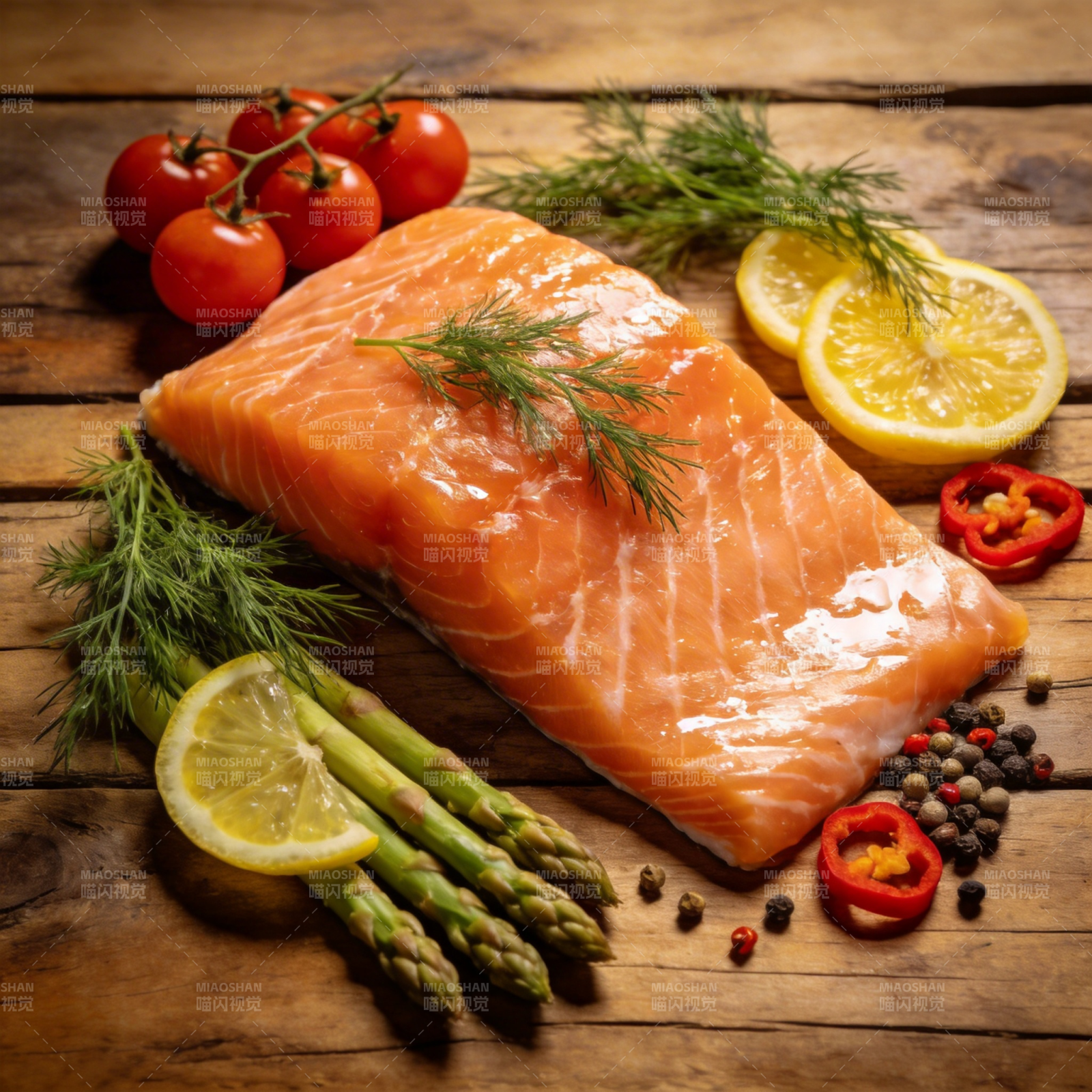 鲜嫩三文鱼配菜图片