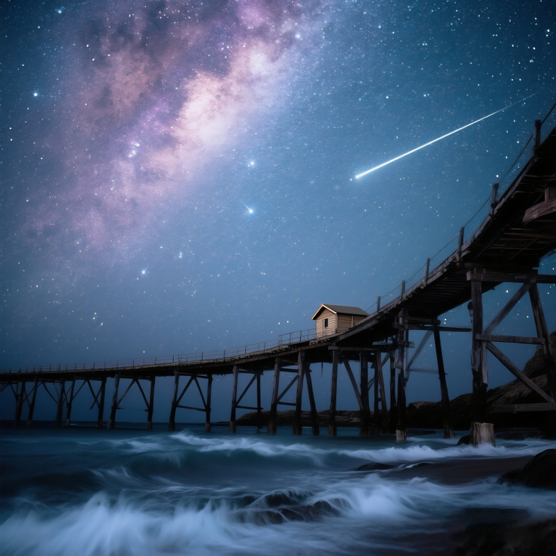 星河下的长桥夜景图片