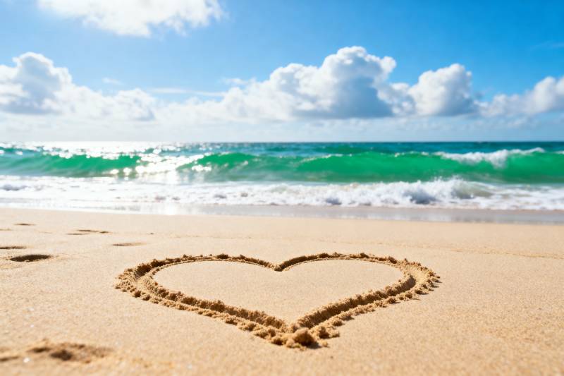 沙滩心形与海景图片