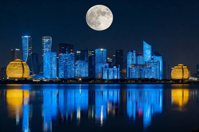 月照都市夜景图片