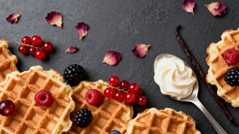 美味华夫饼配浆果图片