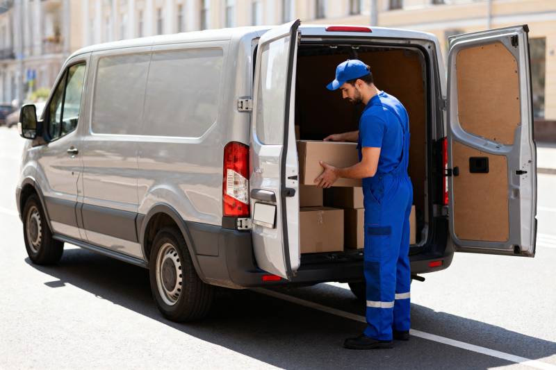 快递员装货中图片