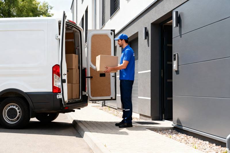 快递员送货上门图片