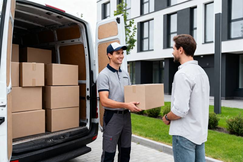 快递员送货上门图片