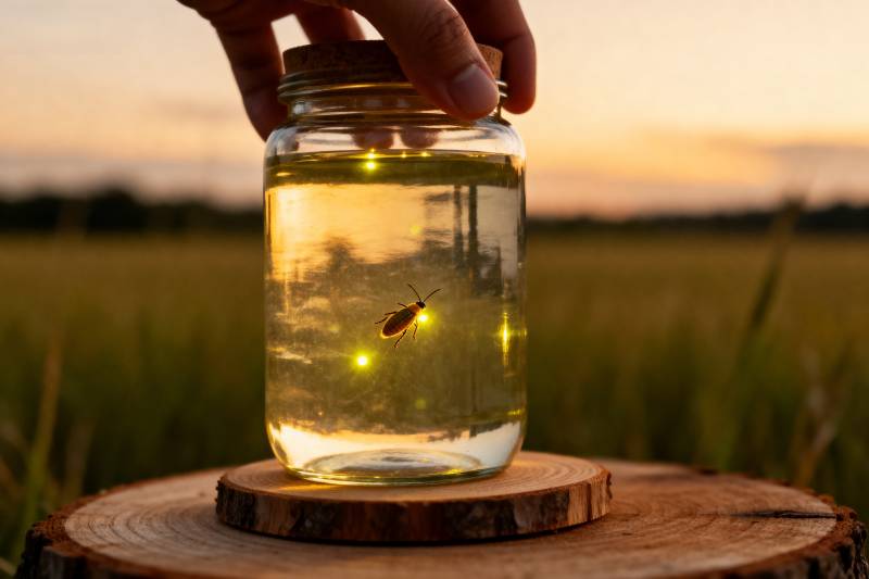 萤火虫在瓶中闪烁图片