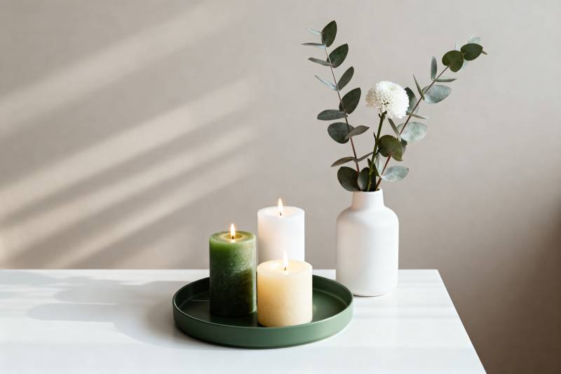 静谧烛光与绿植图片