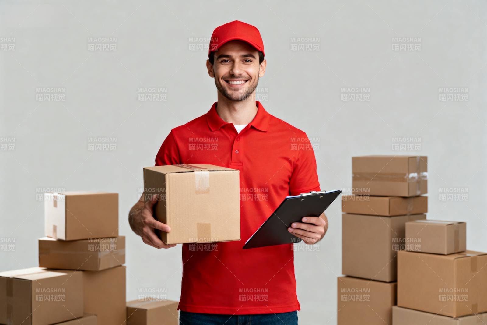 快递员微笑送包裹图片