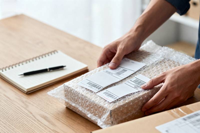 包裹贴标准备发货图片