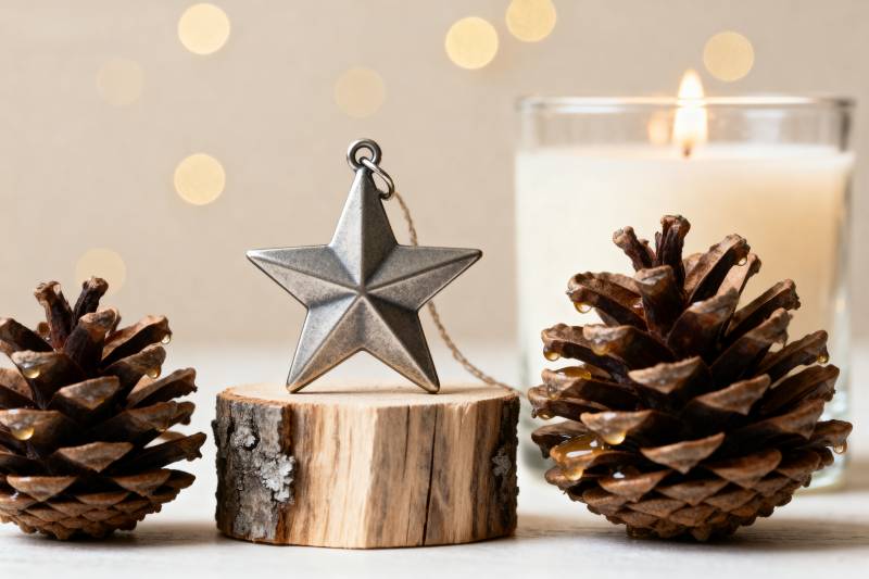 圣诞星与松果静物图片