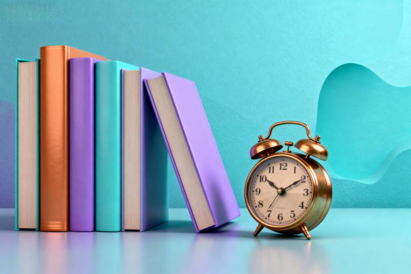 书与钟表静物图图片