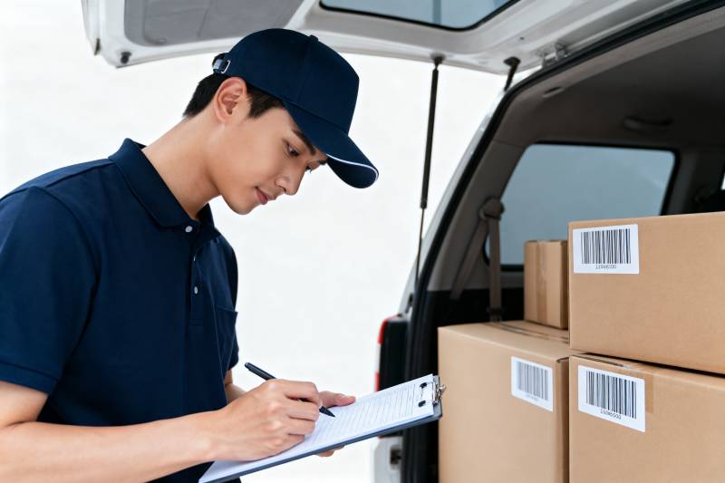 快递员核对包裹图片