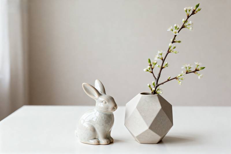 兔与花枝静谧相伴图片