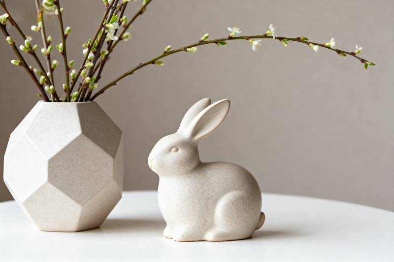 兔与花枝静谧相伴图片