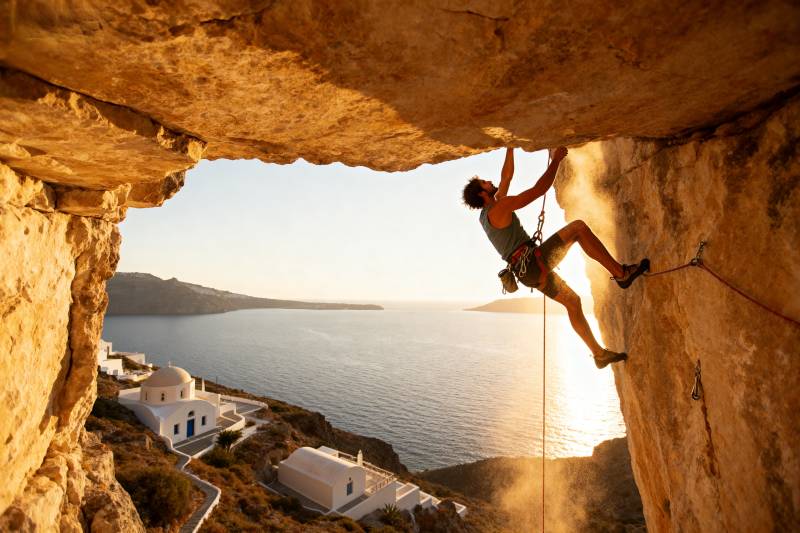 悬崖攀岩 海景如画图片