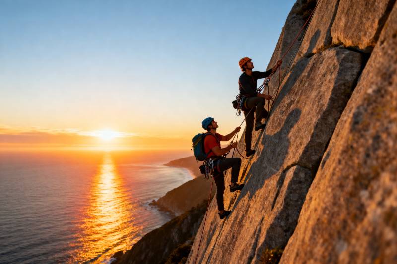 日落攀岩图片