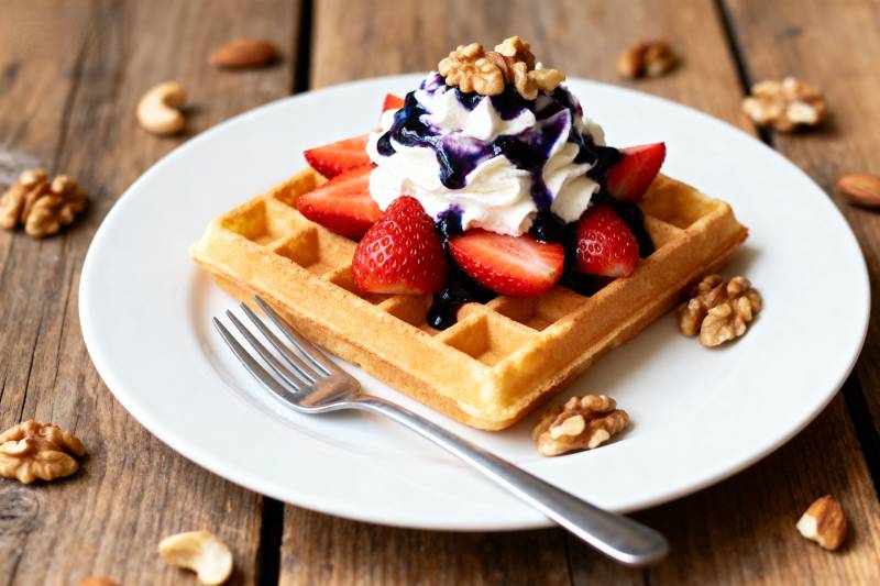 草莓奶油华夫饼图片