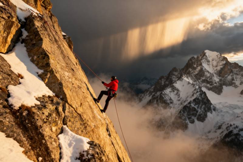 雪山攀岩者图片