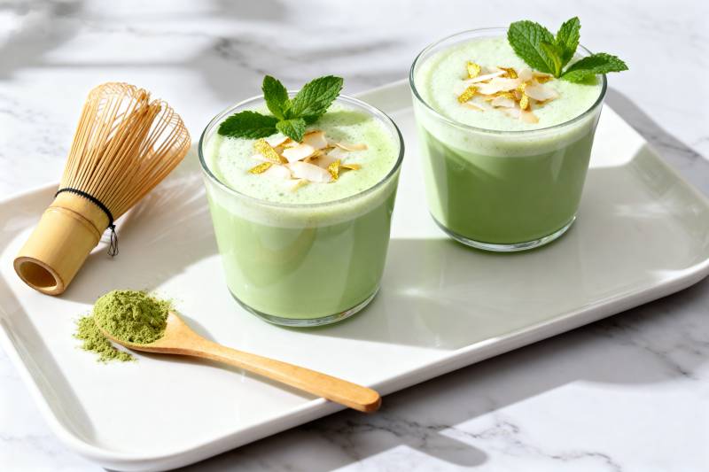 抹茶奶昔配薄荷图片