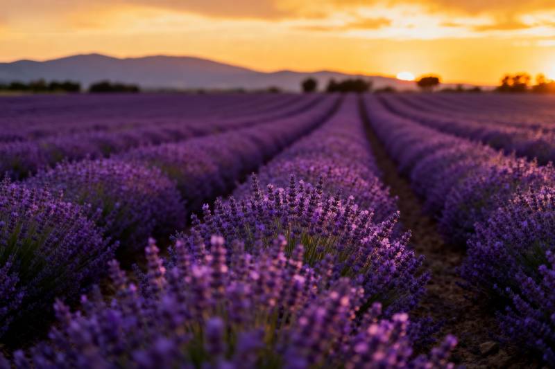 薰衣草田日落图片