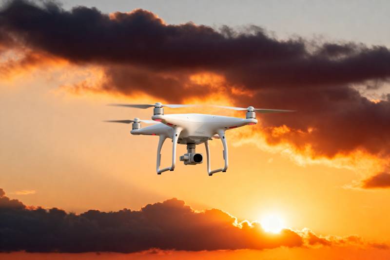无人机翱翔日落时图片