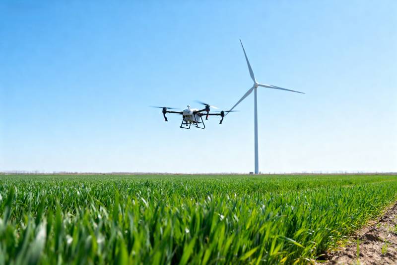 无人机巡田 风车相伴图片