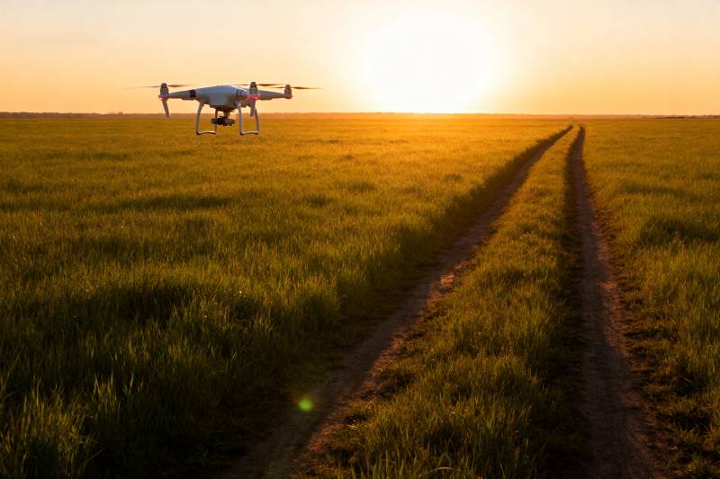 无人机飞越田野图片