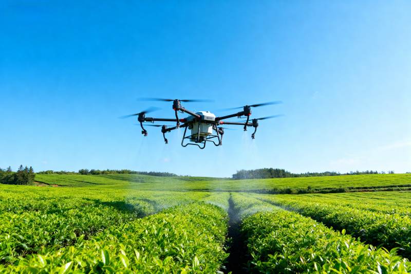 无人机喷洒茶园图片