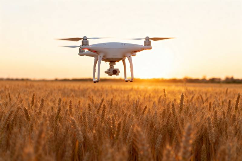 无人机飞越麦田图片