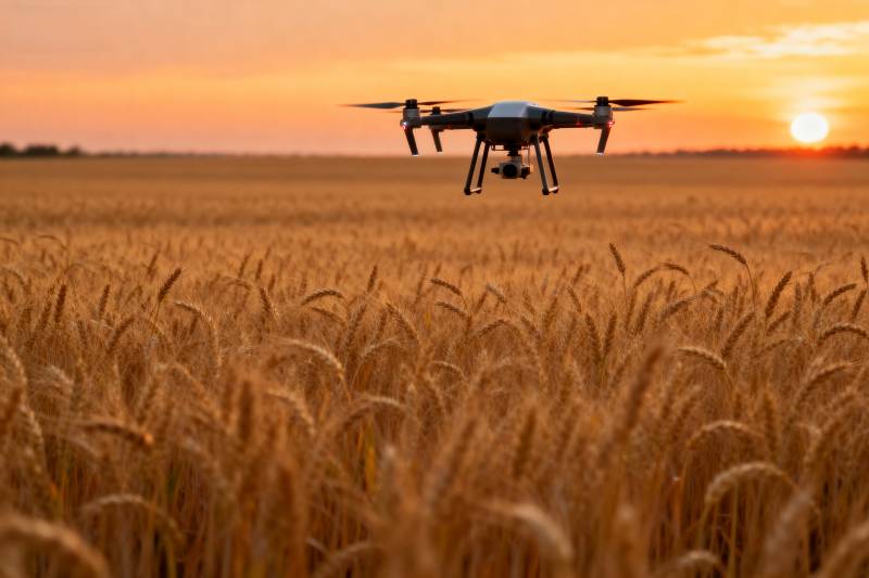 无人机飞越麦田图片