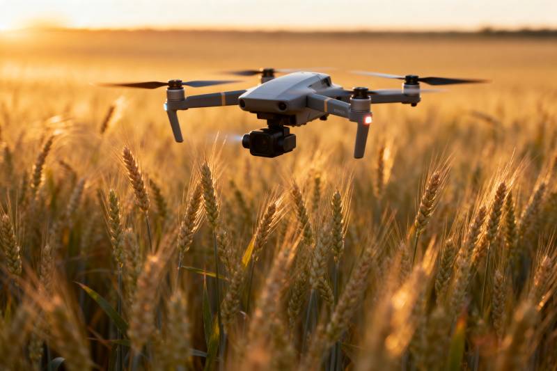 无人机飞越麦田图片