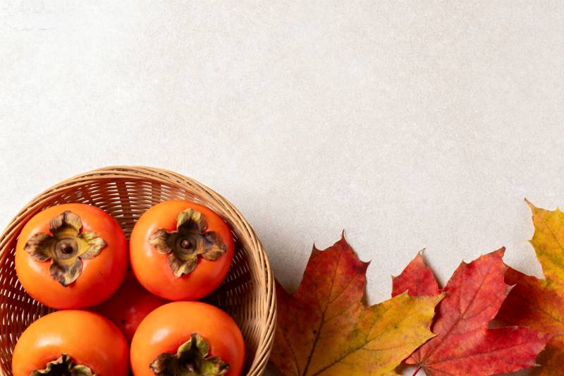 秋日柿子与枫叶图片