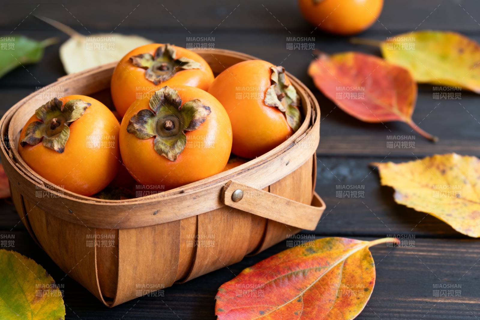 秋日柿子篮图片
