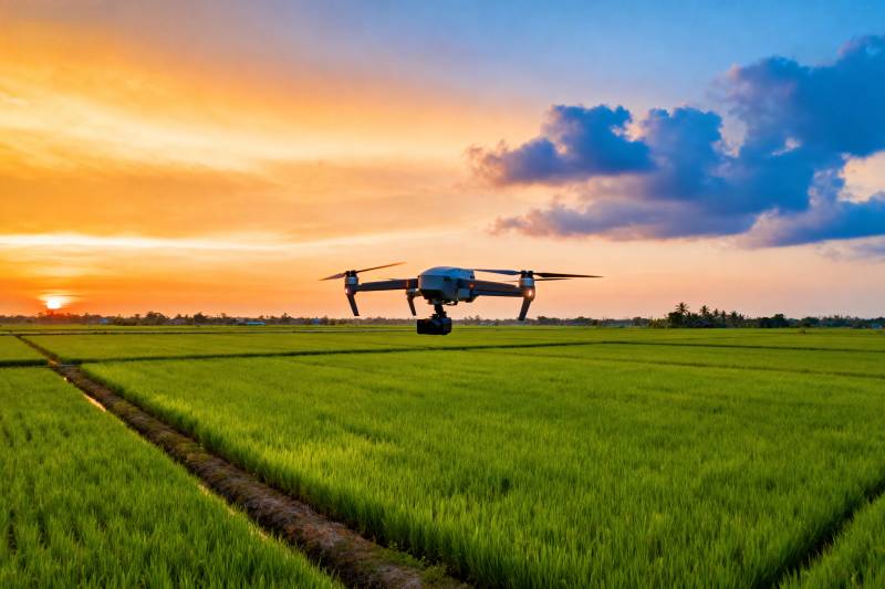 无人机耕作稻田图片