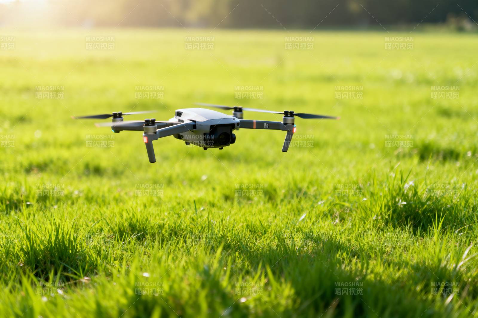 无人机飞越绿草地图片